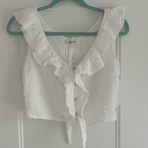 Rip Curl Cotton Gauze Off White Ruffled Top